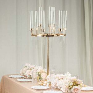 Metal Gold 9-Arm Round Cluster Taper Candelabra Gold Table